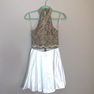 City Studio Lace Sparkle Dress | Tan Lace & White Skirt | Juniors 1